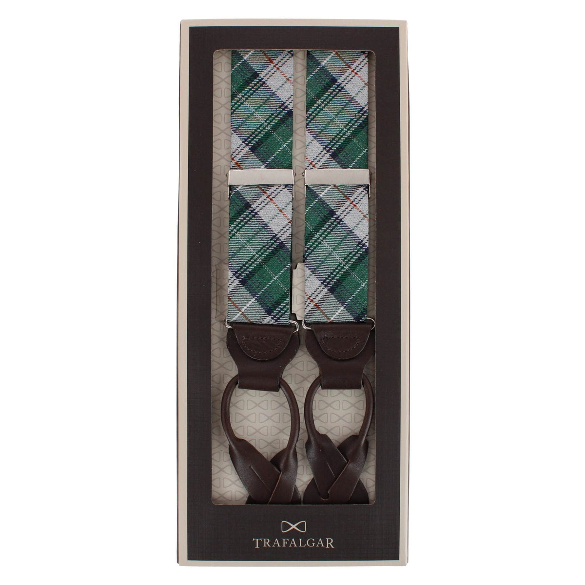 Gerald Green and Silver Plaid Wool Blend Button End Braces - Multiple