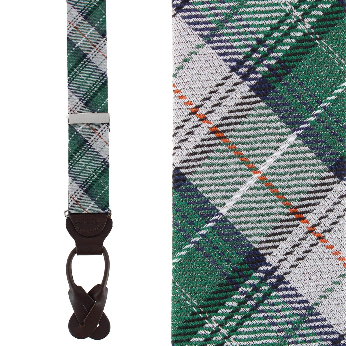 Gerald Green and Silver Plaid Wool Blend Button End Braces