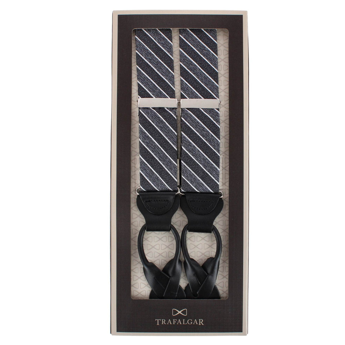 Dacari Diagonal Blocked Wool Blend Button End Braces - Black