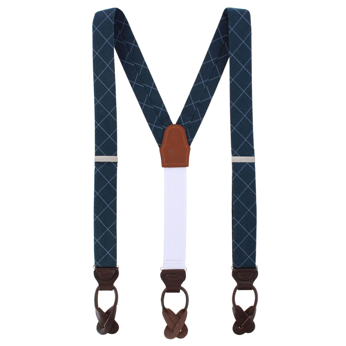 Zeke Diamond Patterned Business Wool Blend Button End Braces - Navy