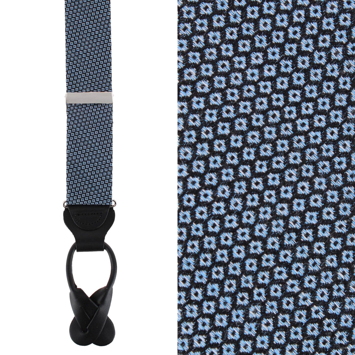 Nolan Neat Patterened Business Wool Blend Button End Braces - Navy
