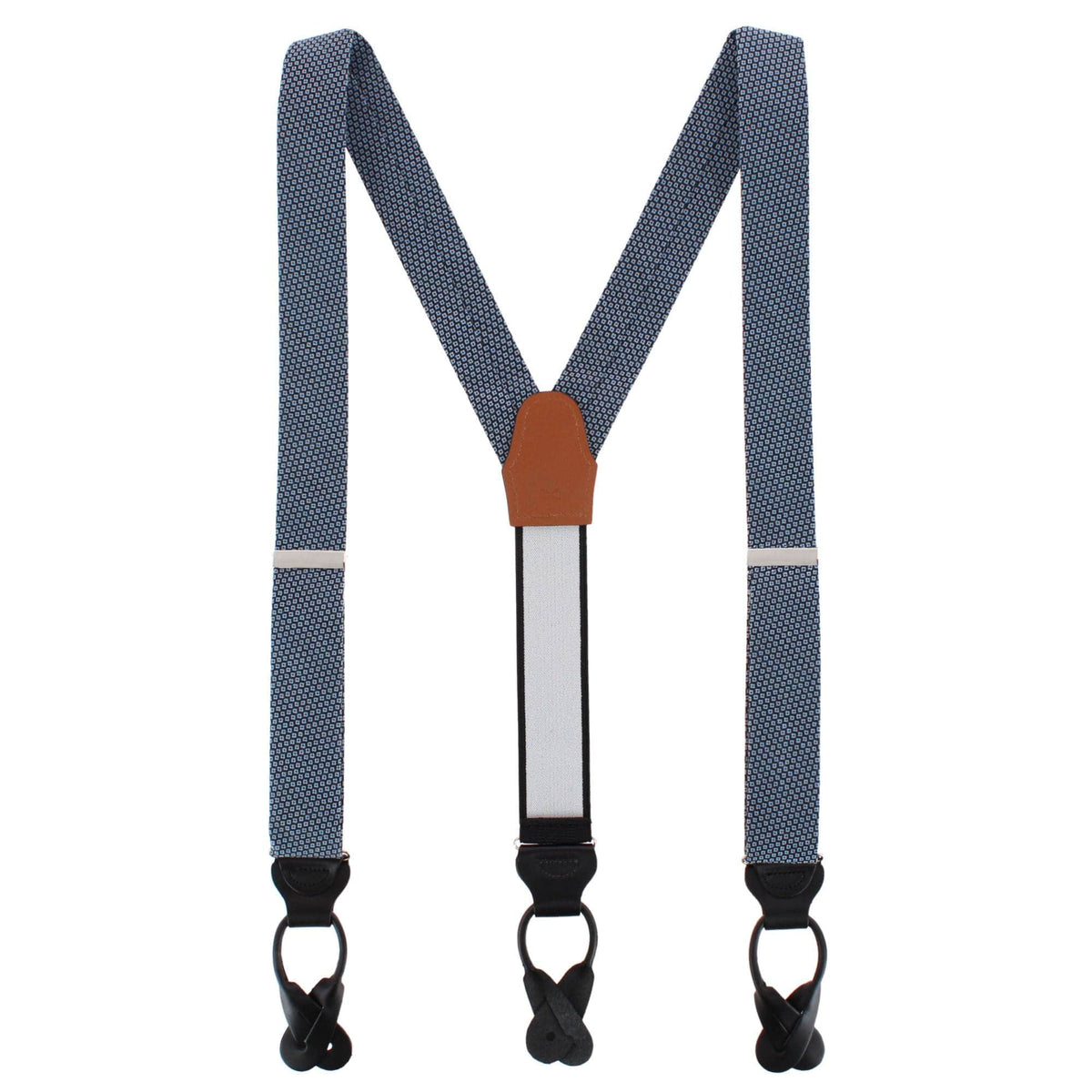 Nolan Neat Patterened Business Wool Blend Button End Braces - Navy