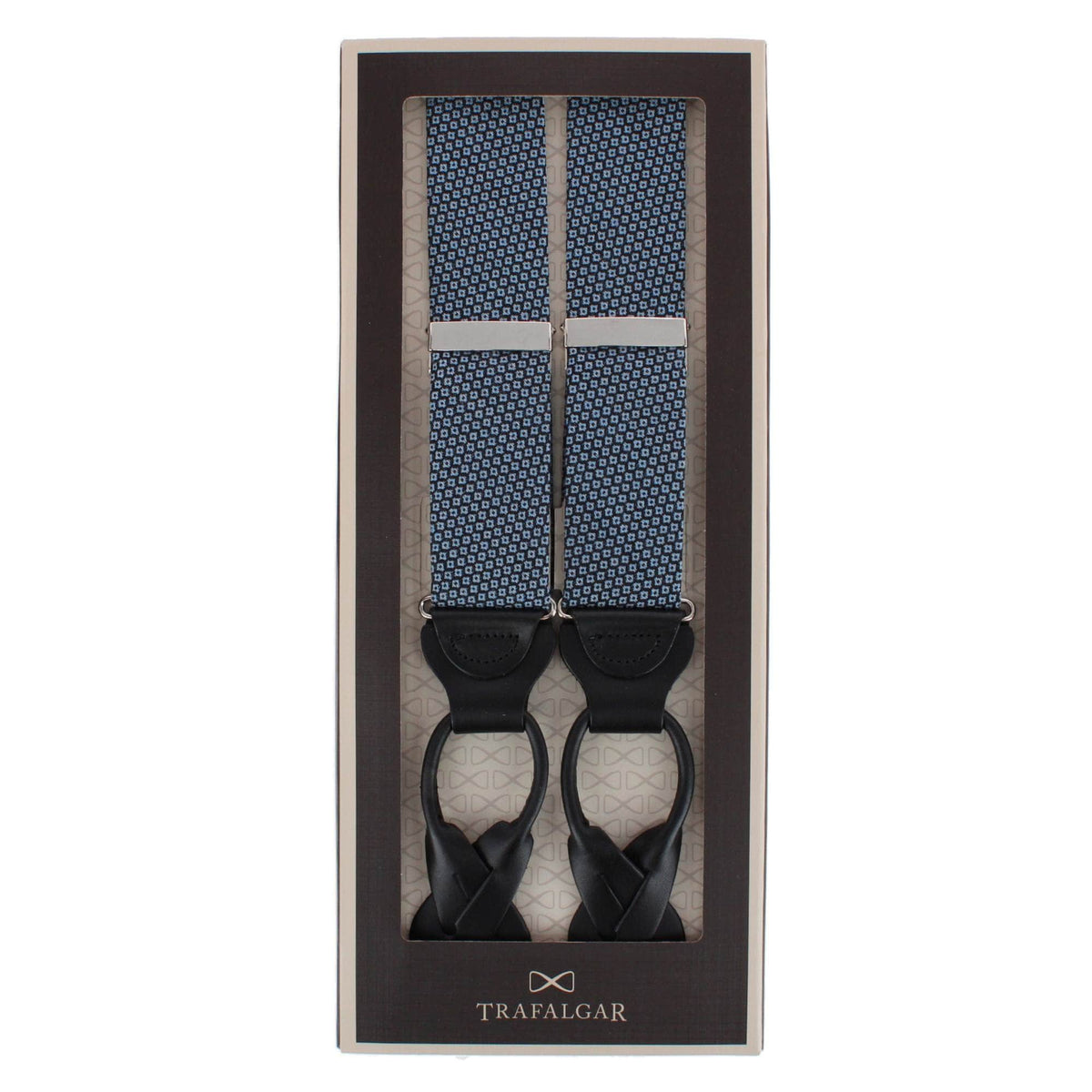 Nolan Neat Patterened Business Wool Blend Button End Braces - Navy