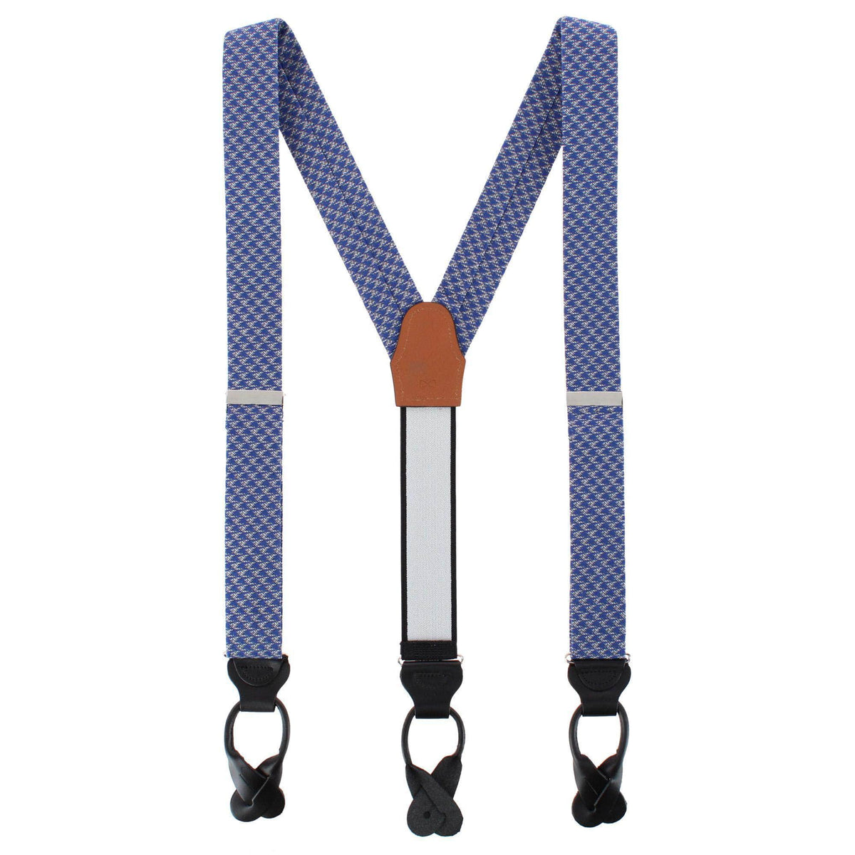 Nereus Diamond Neat Patterned Business Wool Blend Button End Braces - Blue