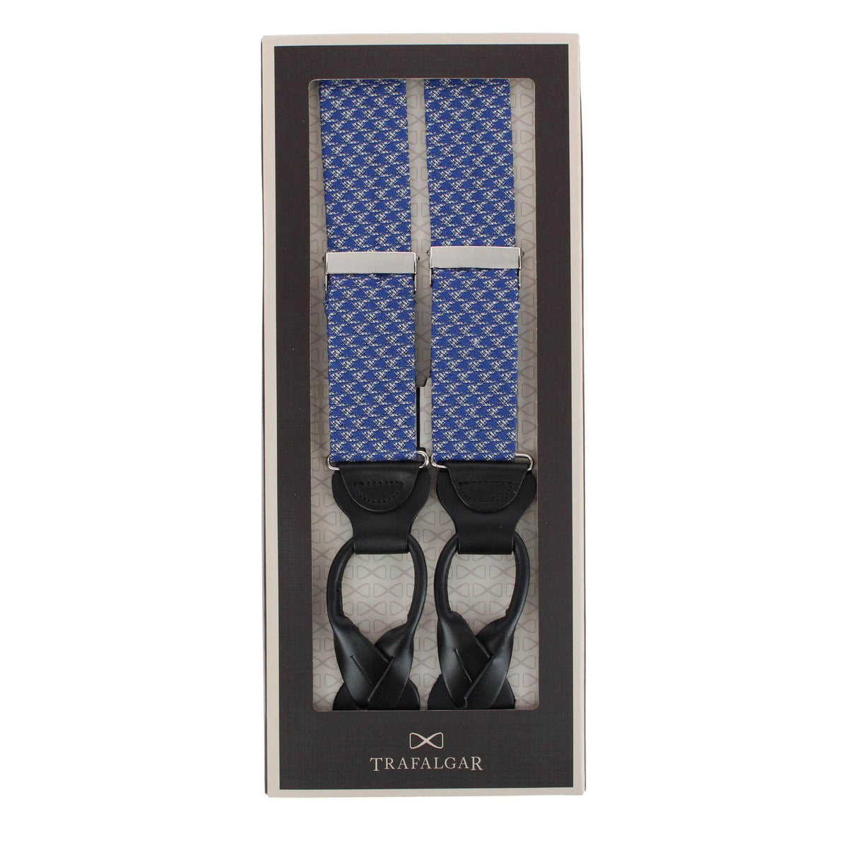 Nereus Diamond Neat Patterned Business Wool Blend Button End Braces - Blue