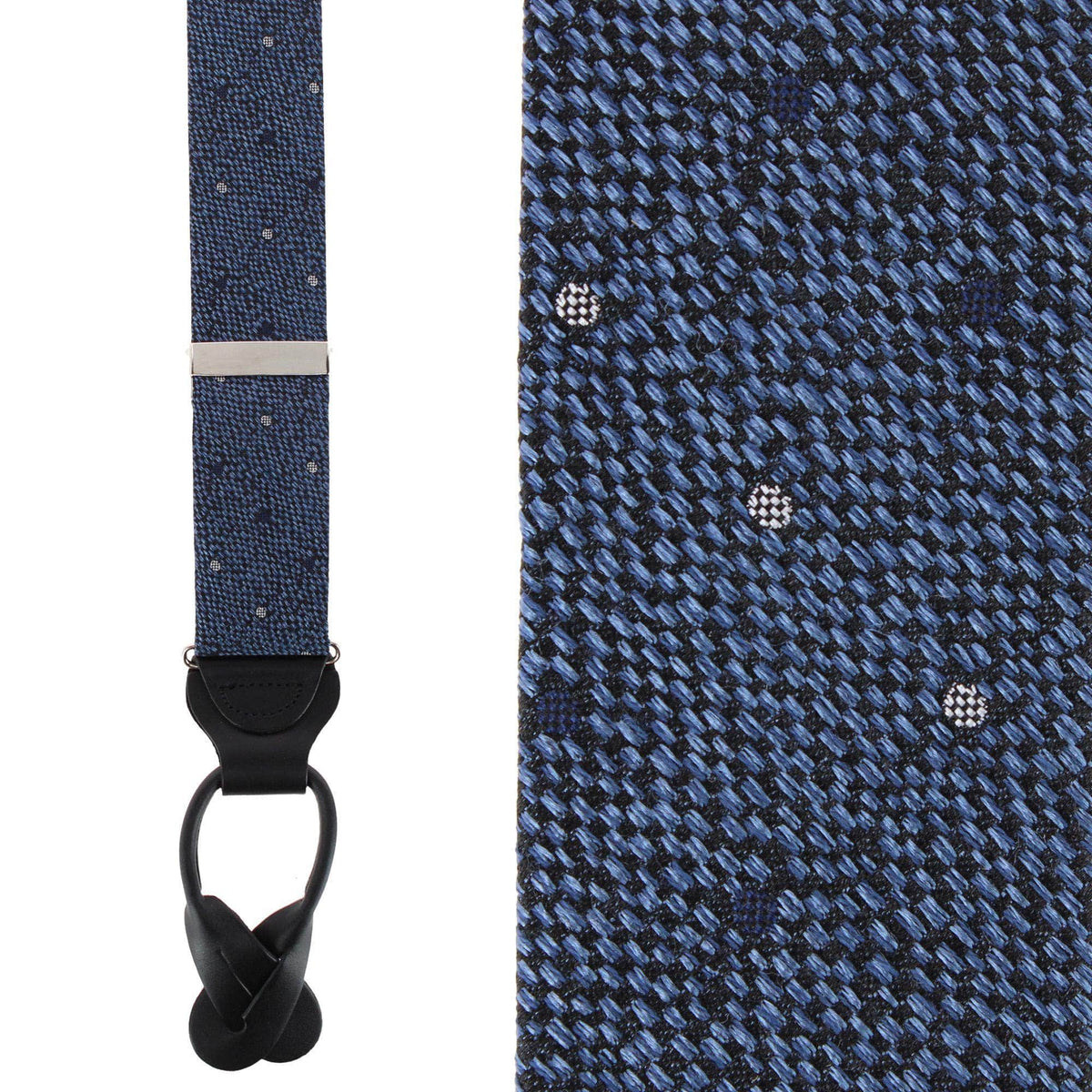 Percival Polka Dot Wool Blend Button End Braces - Navy