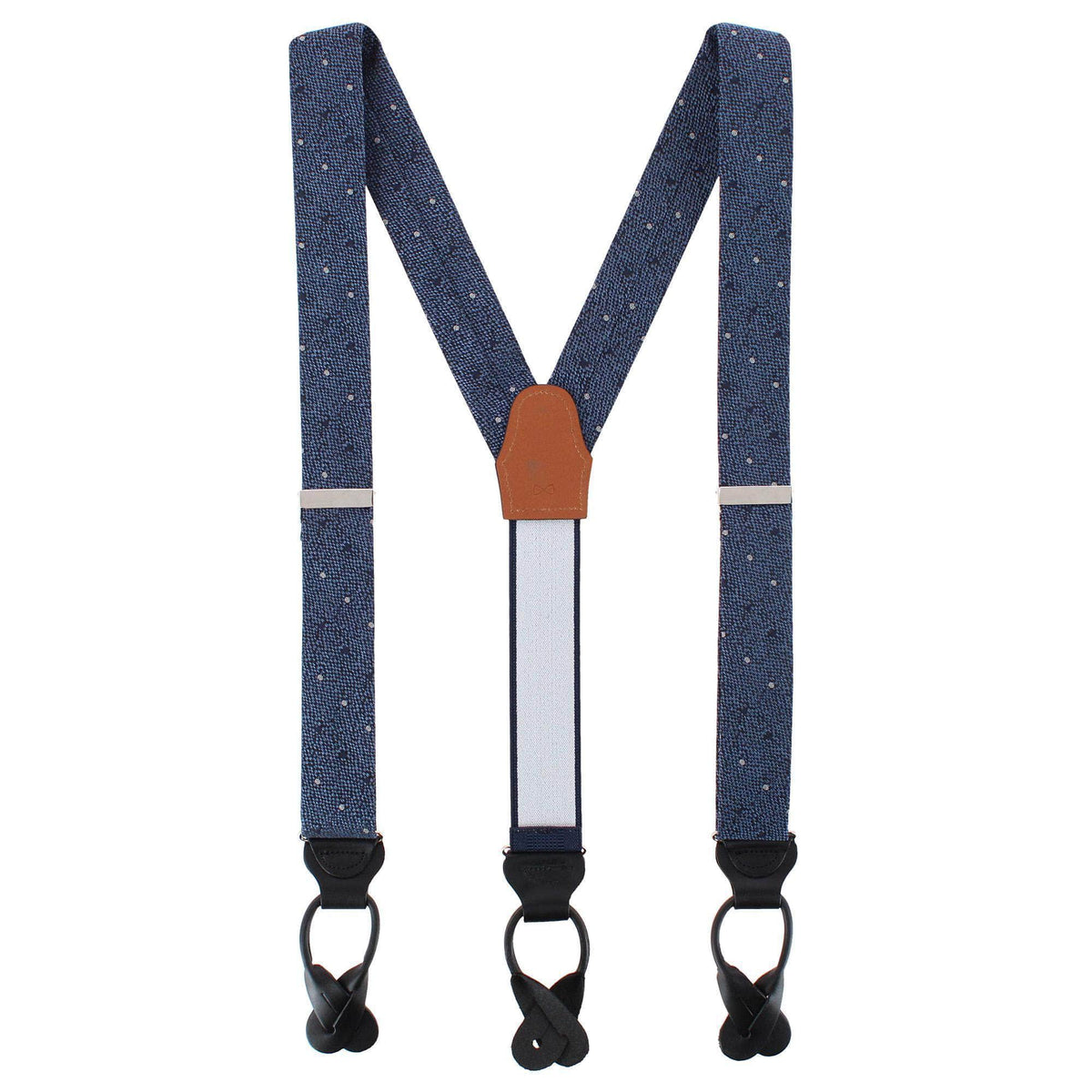 Percival Polka Dot Wool Blend Button End Braces - Navy