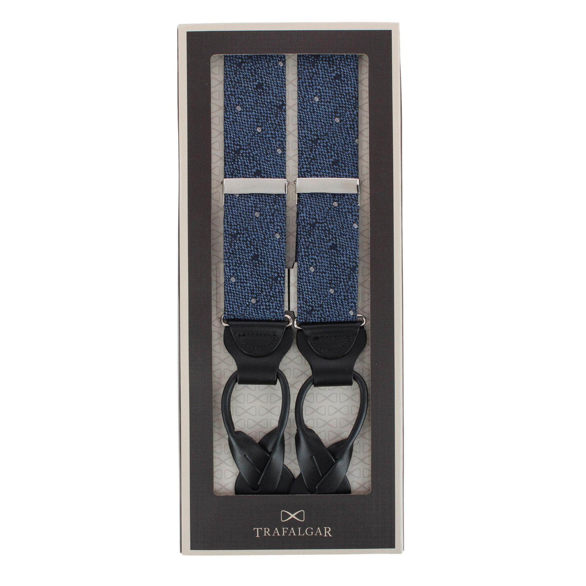 Percival Polka Dot Wool Blend Button End Braces - Navy