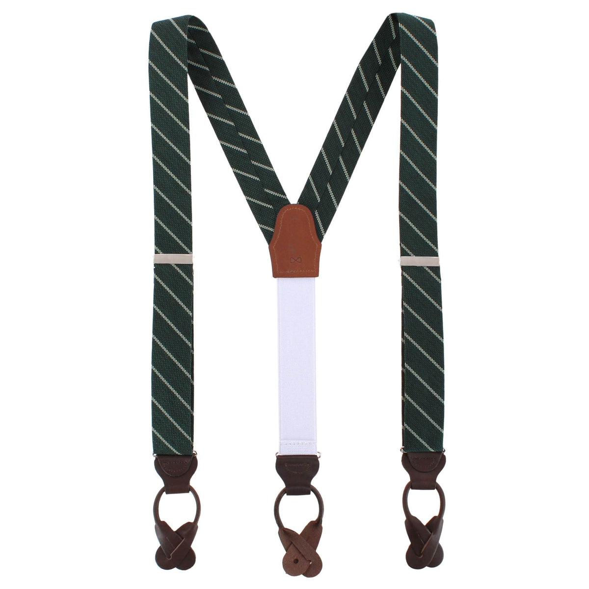 Cormac Block Striped Business Wool Blend Button End Braces & Necktie Set - Green Colorblock
