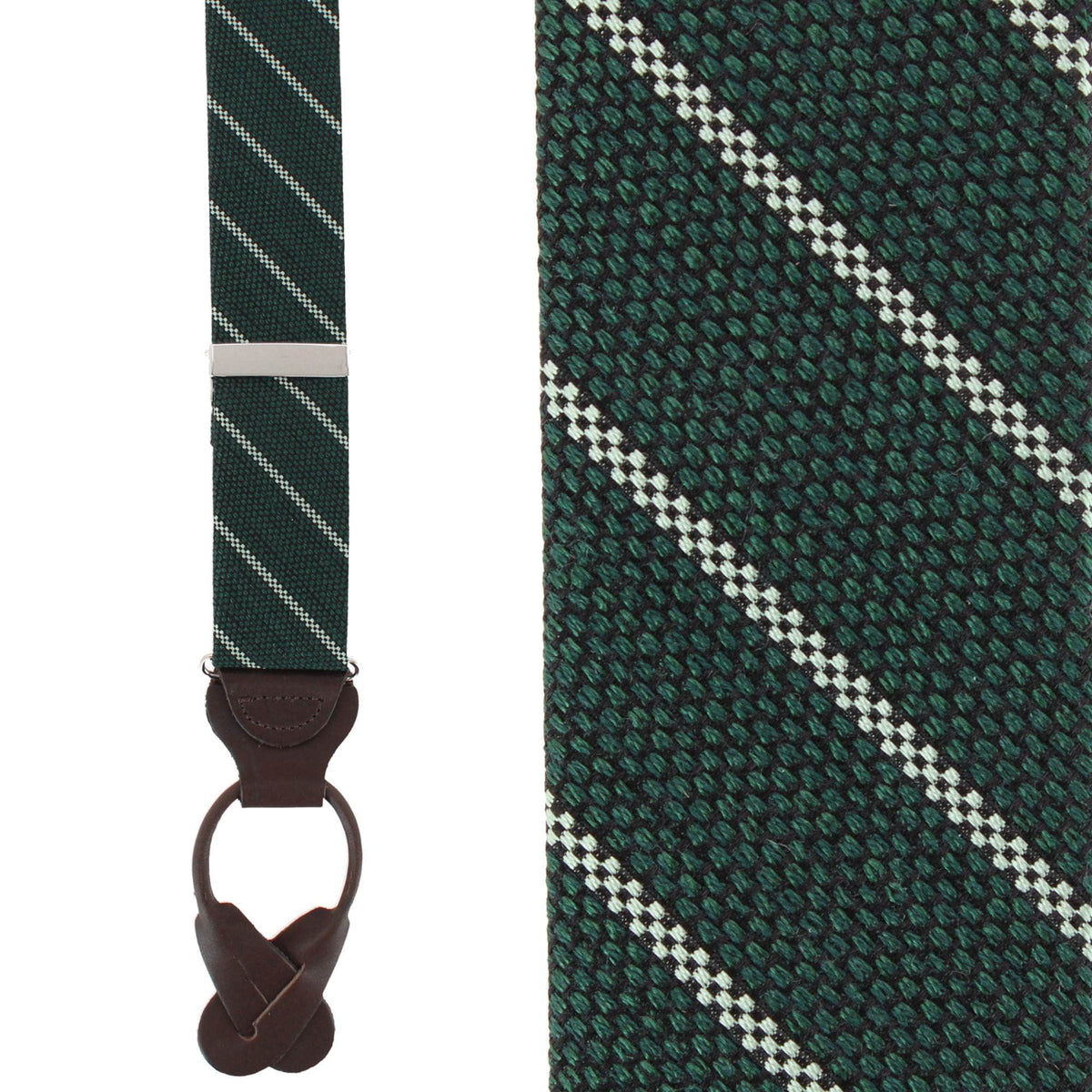 Cormac Block Striped Business Wool Blend Button End Braces & Necktie Set - Green Colorblock