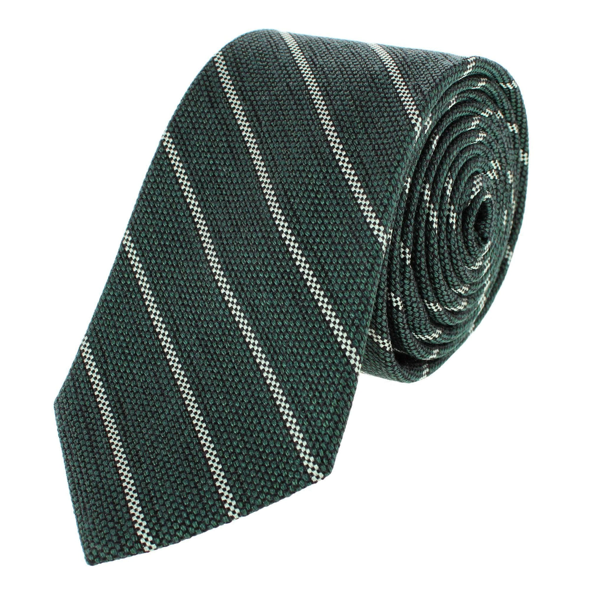 Cormac Block Striped Business Wool Blend Button End Braces & Necktie Set - Green Colorblock