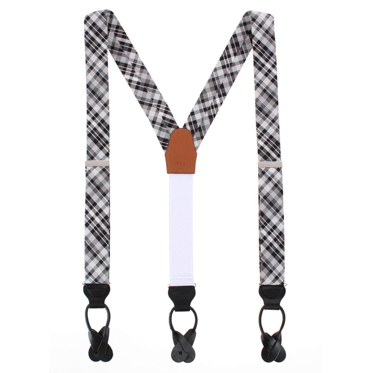 Zeno Black & White Patterned Wool Blend Button End Braces - Black