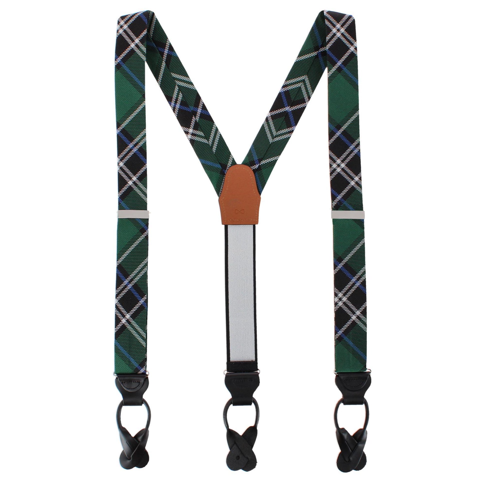 Jarlath Tartan Plaid Wool Blend Button End Braces - Green