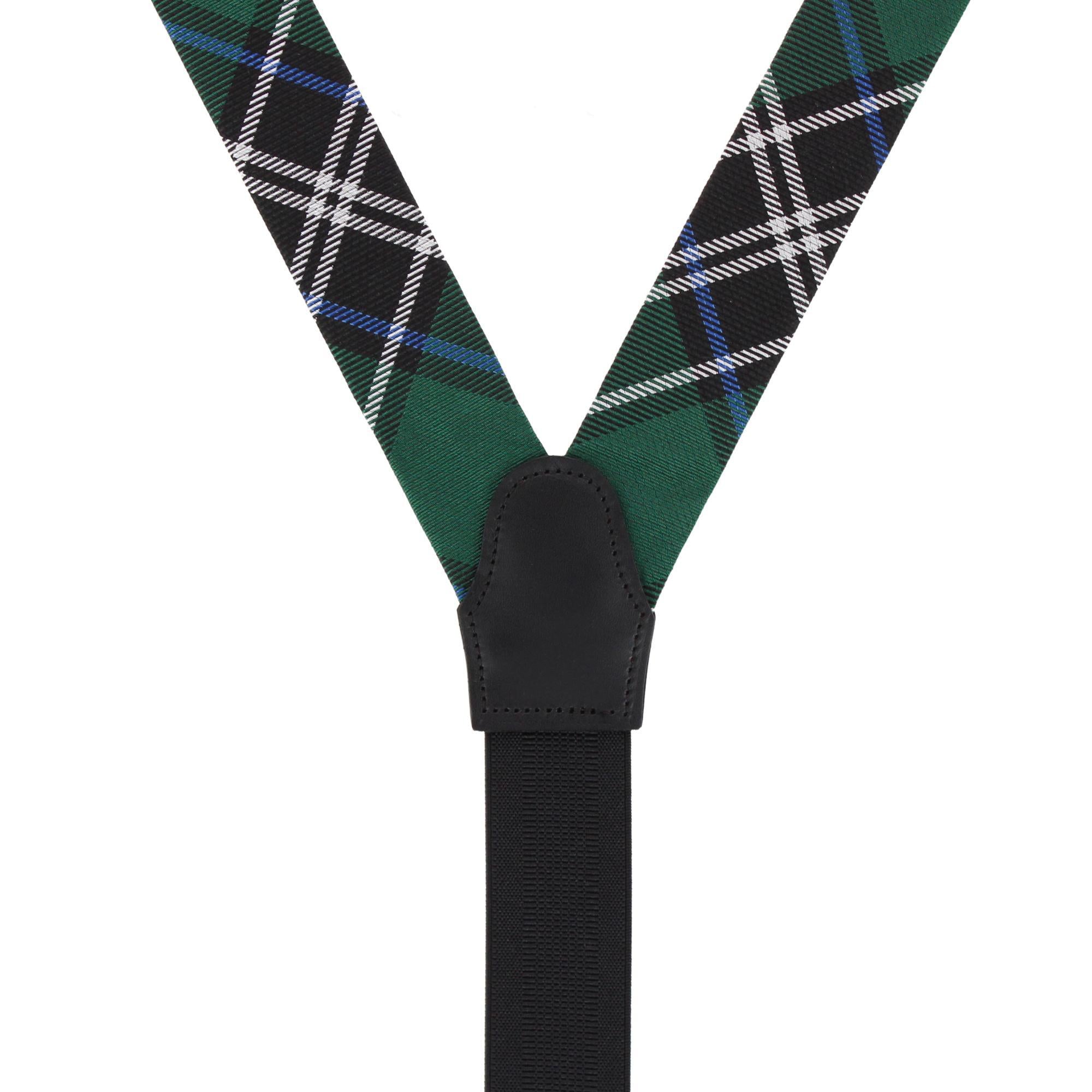 Jarlath Tartan Plaid Wool Blend Button End Braces - Green
