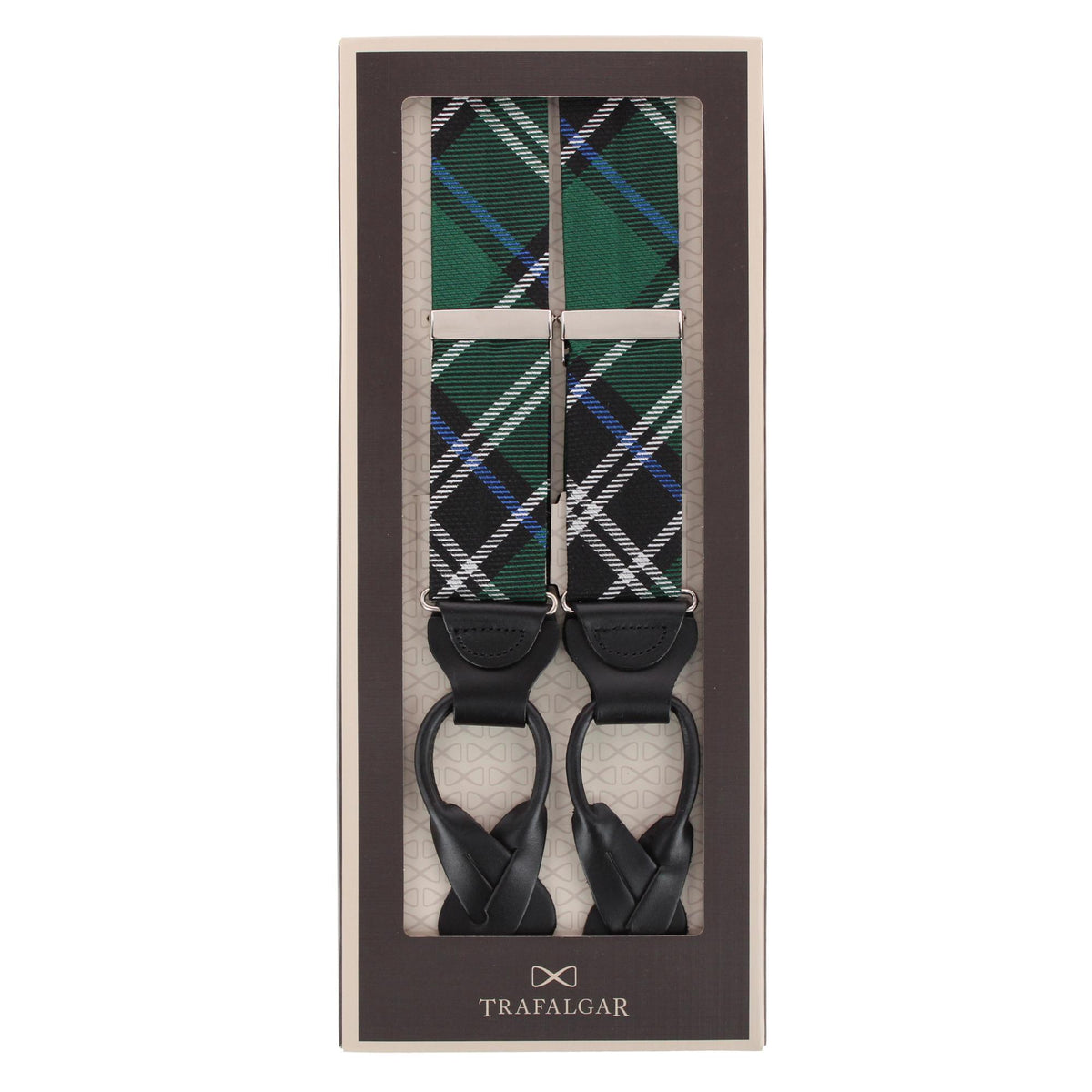 Jarlath Tartan Plaid Wool Blend Button End Braces - Green