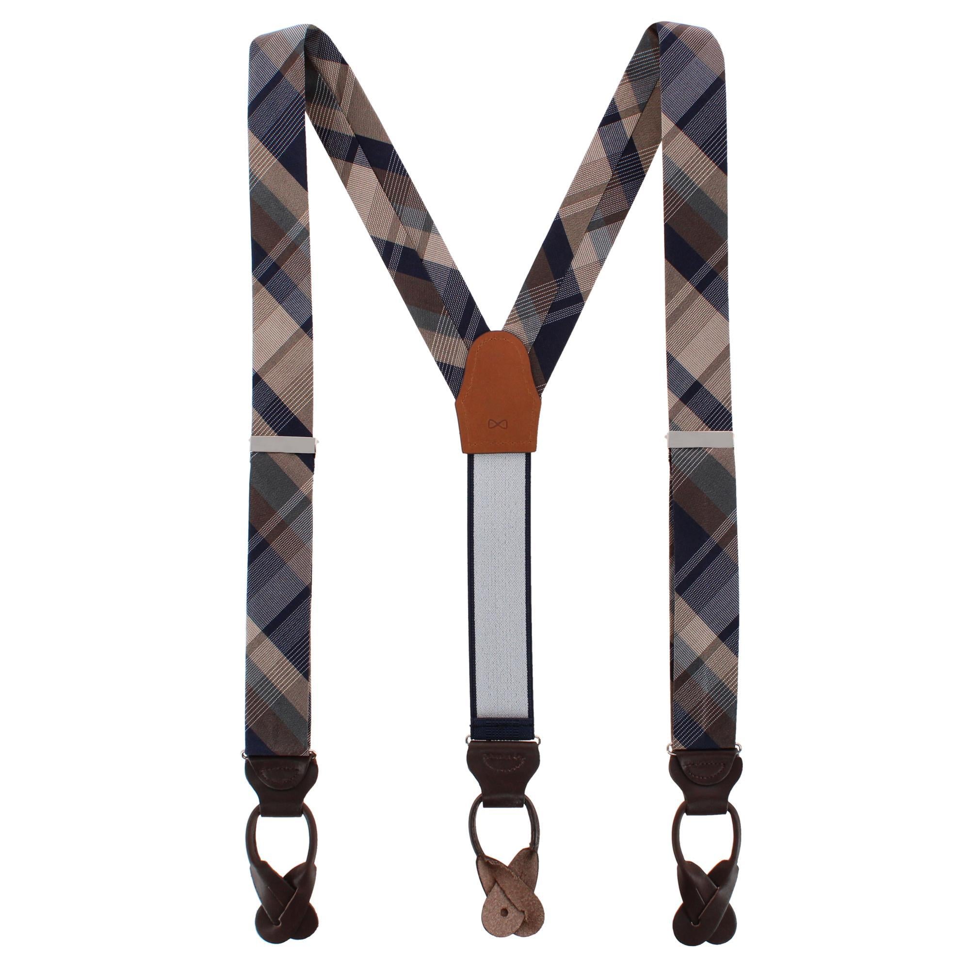 Rolando Stately Plaid Wool Blend Business Button End Braces - Multiple