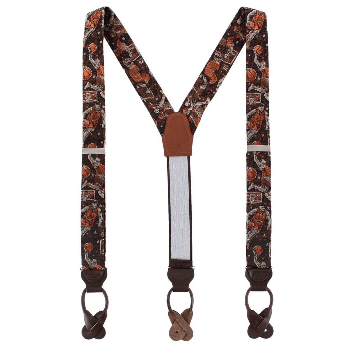 Courtside Basketball Silk Novelty Button End Braces - Brown