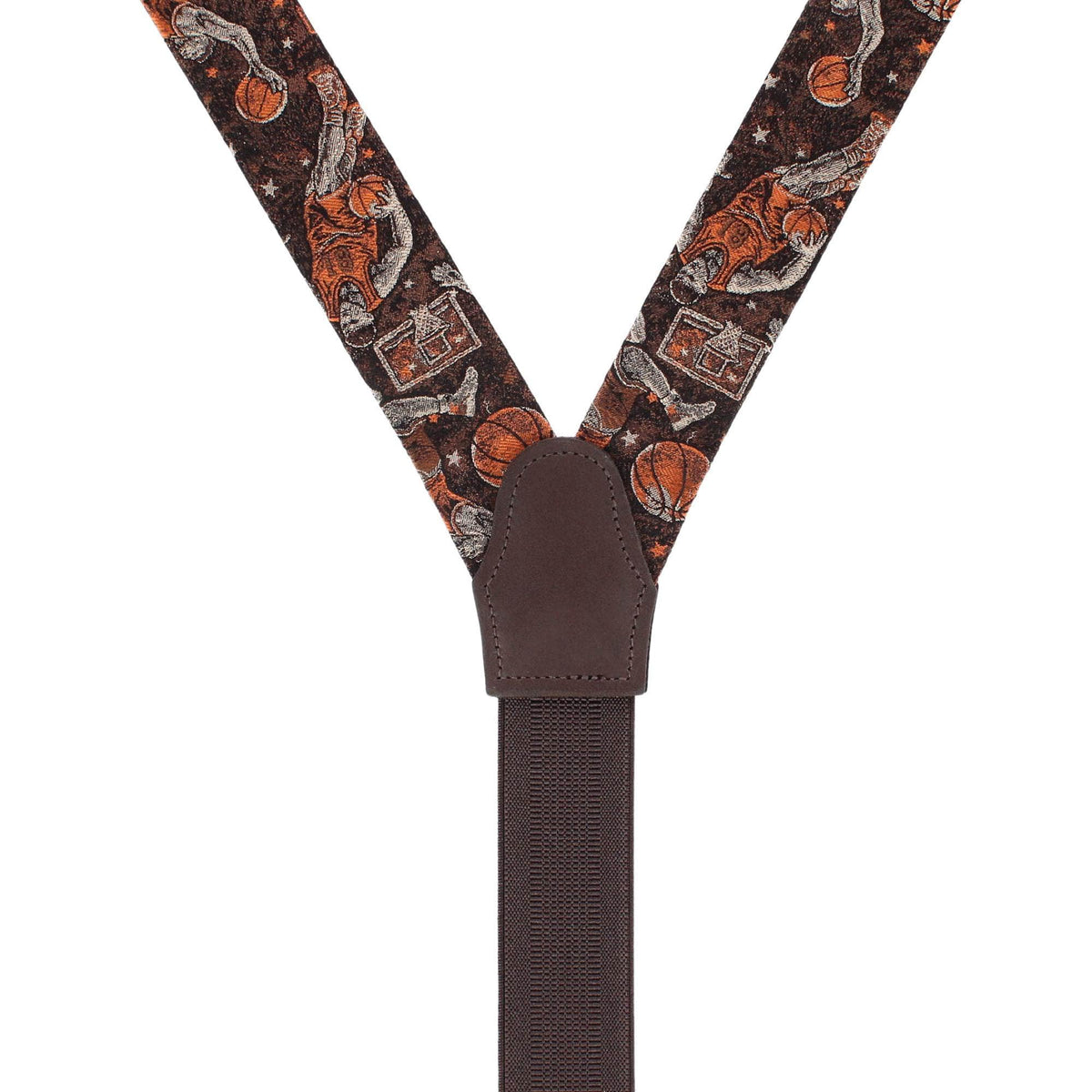 Courtside Basketball Silk Novelty Button End Braces - Brown
