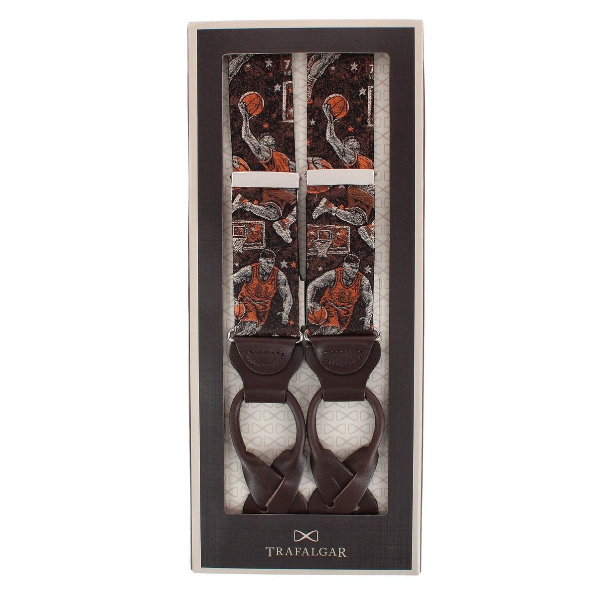 Courtside Basketball Silk Novelty Button End Braces - Brown
