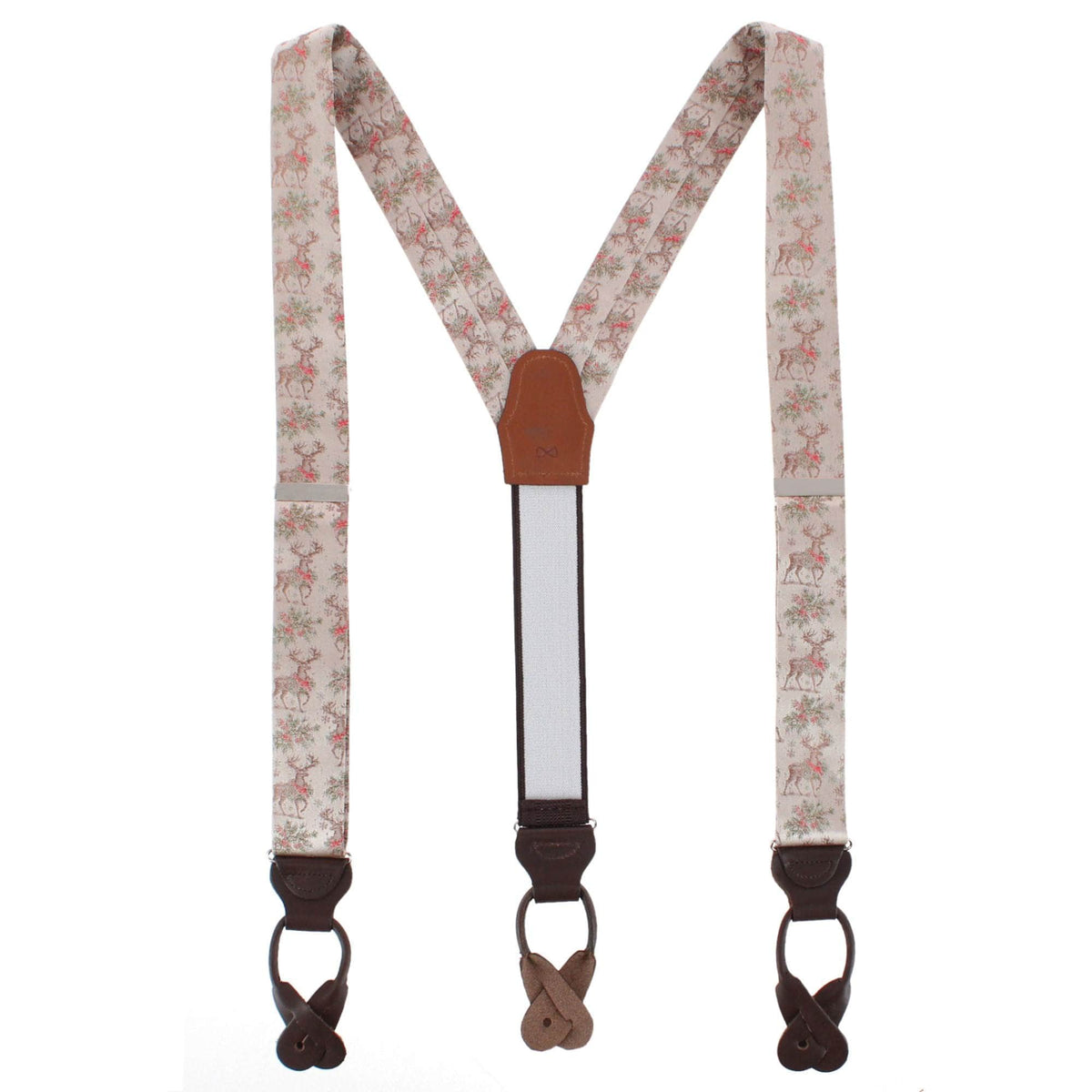 Graceful Reindeer Holiday Silk Novelty Button End Braces - Multiple