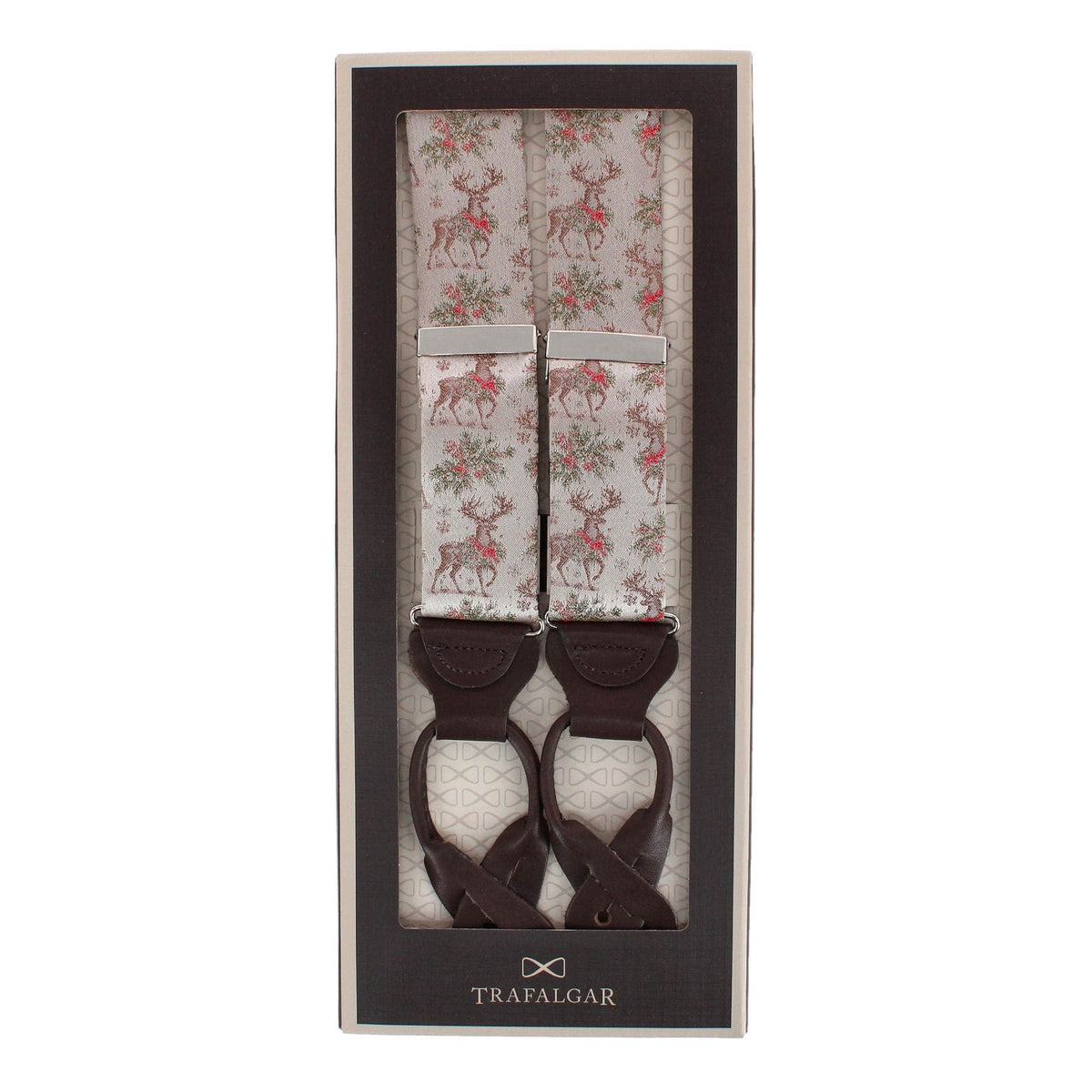Graceful Reindeer Holiday Silk Novelty Button End Braces - Multiple