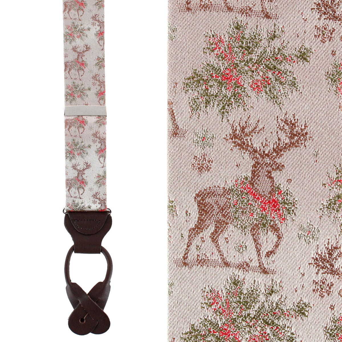 Graceful Reindeer Holiday Silk Novelty Button End Braces