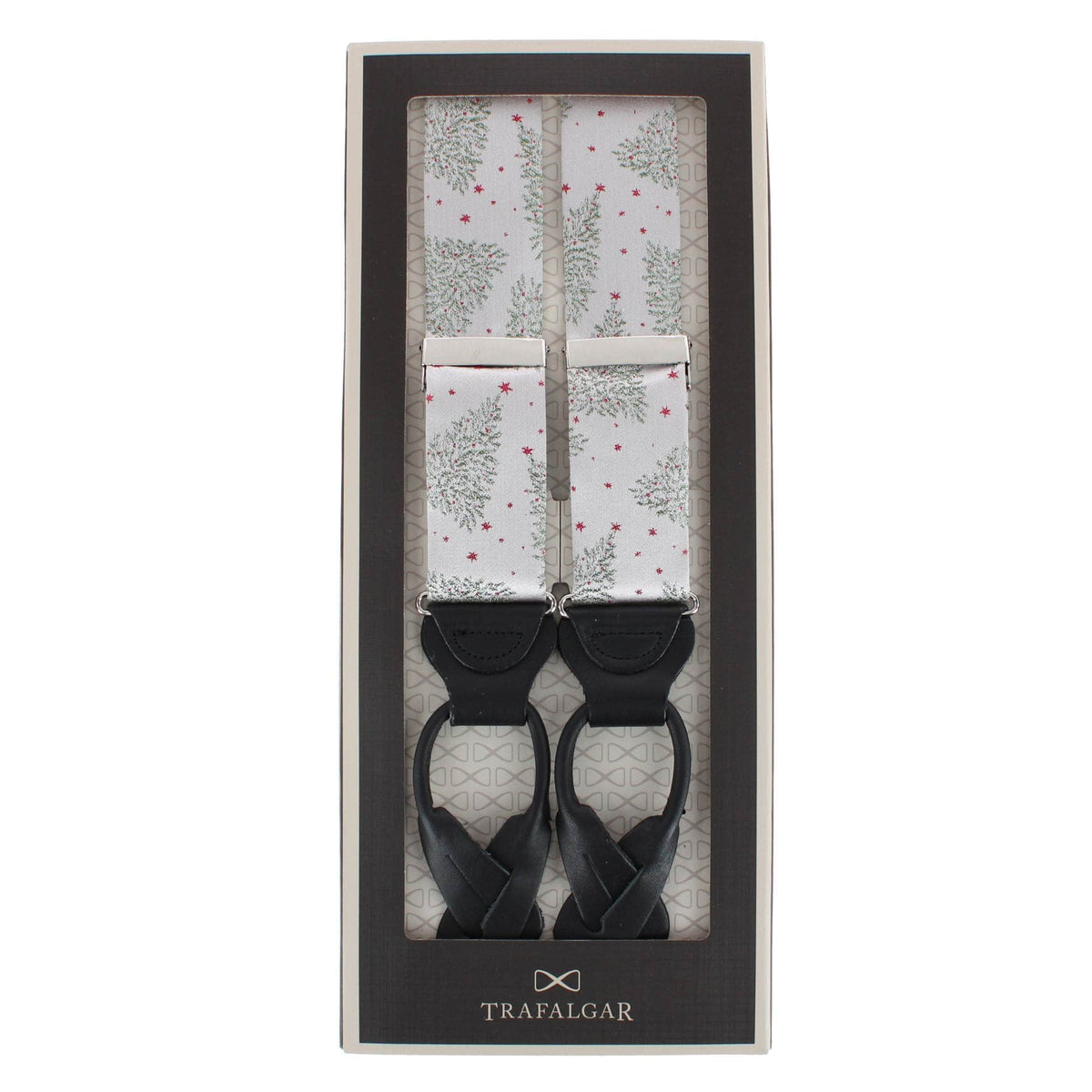 Sterling Modern Christmas Tree Novelty Silk Holiday Button End Braces - Silver