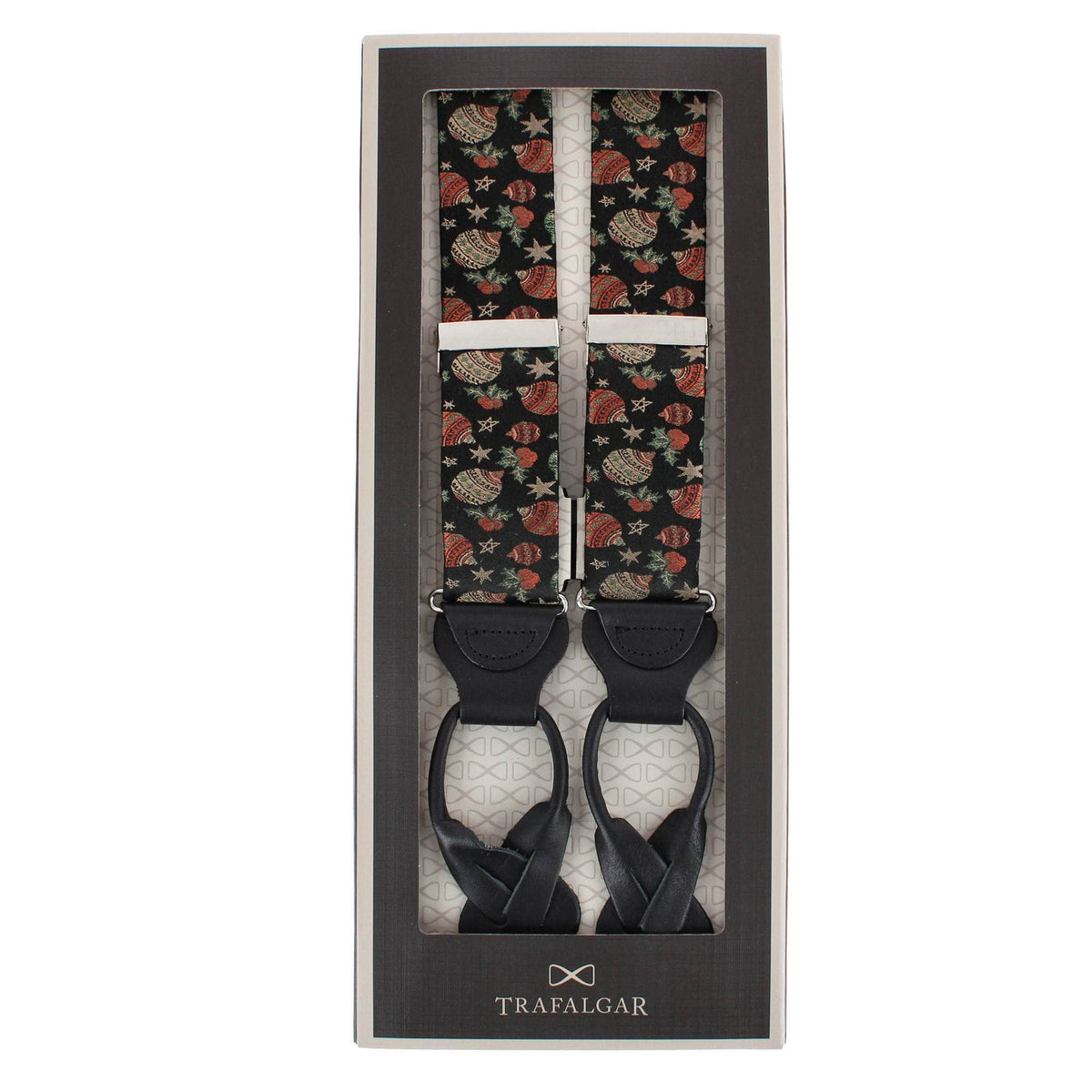Melchior Christmas Ornament Novelty Silk Holiday Button End Braces - Black