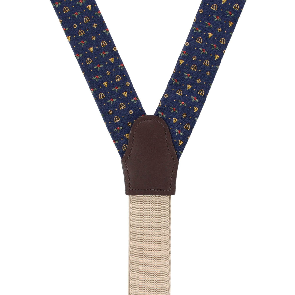 Dapper Christmas Neat Patterned Silk Novelty Button End Braces - Navy