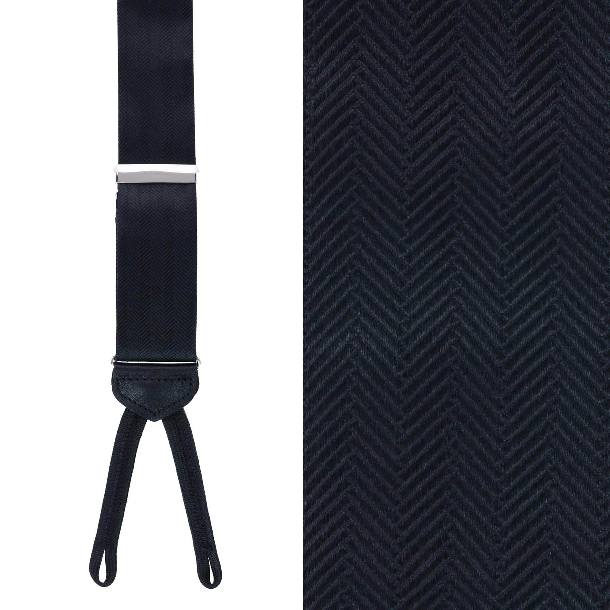 Classic Herringbone Formal End Silk Braces - Black