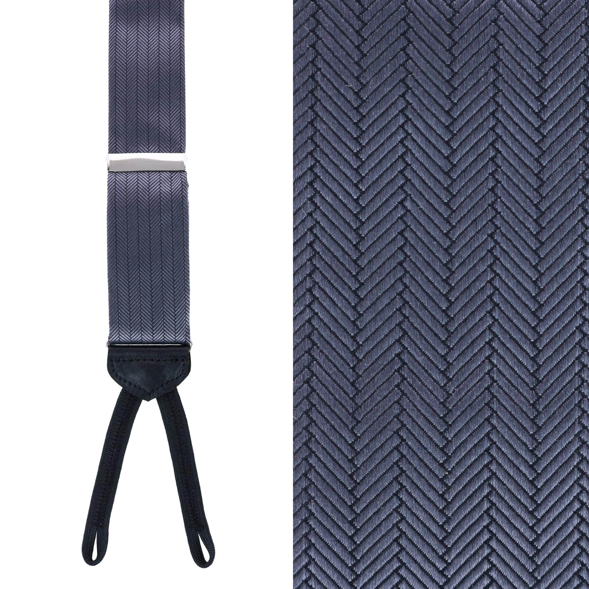 Classic Herringbone Formal End Silk Braces - Pewter