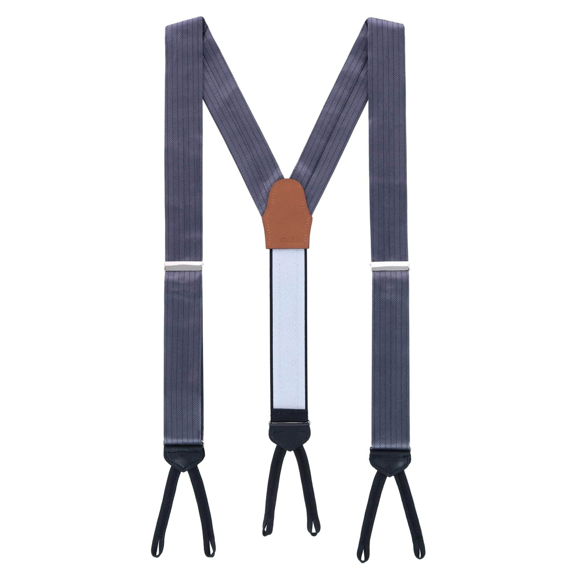 Classic Herringbone Formal End Silk Braces - Pewter