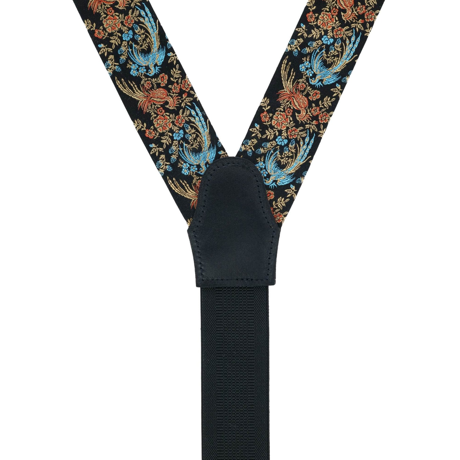Birds of Prosperity Silk Button End Braces - Black