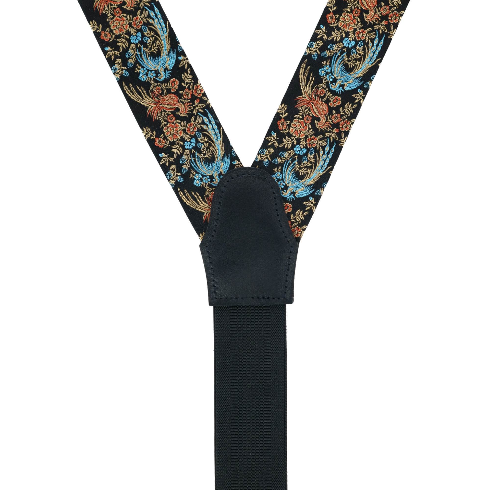 Birds of Prosperity Silk Button End Braces - Black