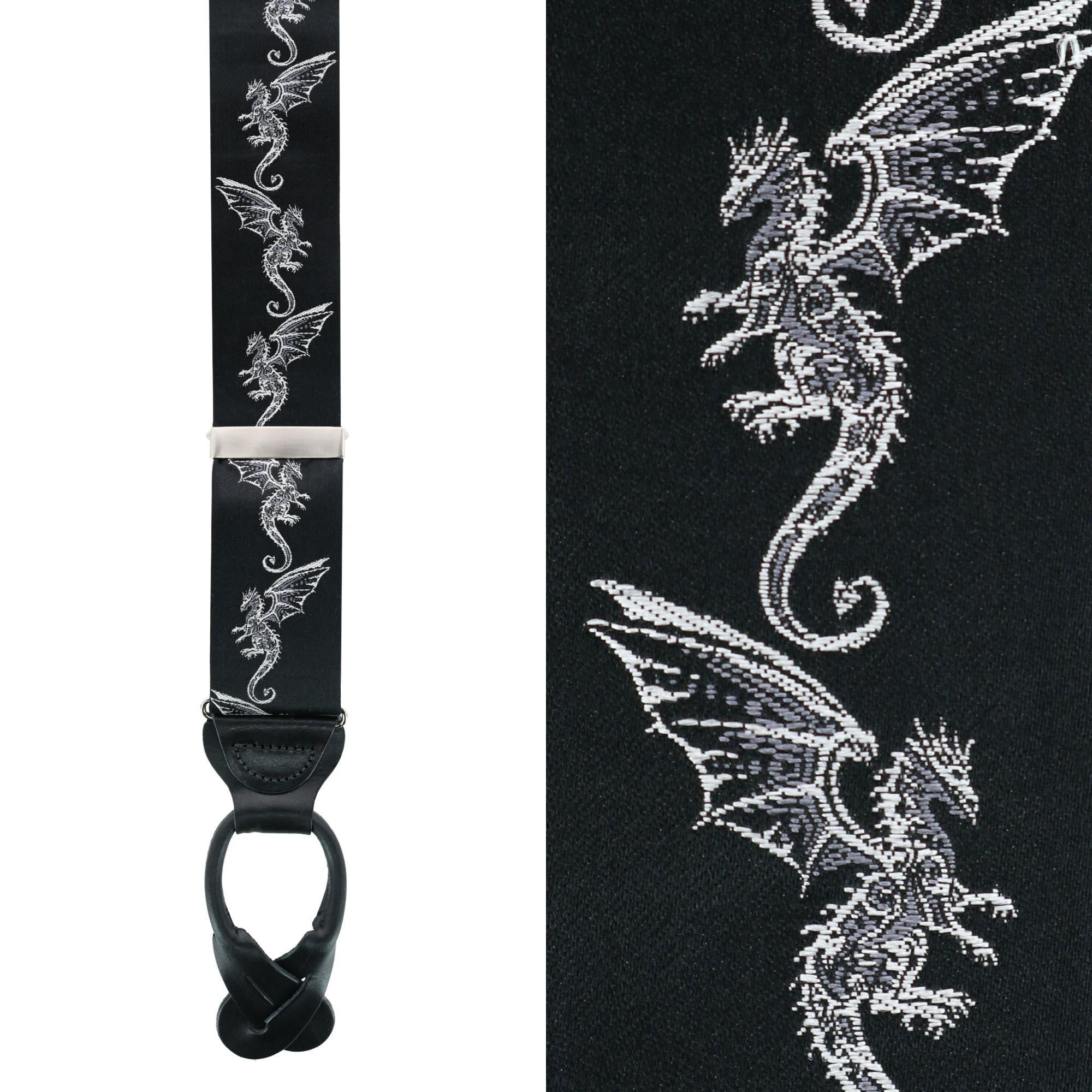 Guardian of Freedom Tribal Dragon Silk Button End  Braces - Black