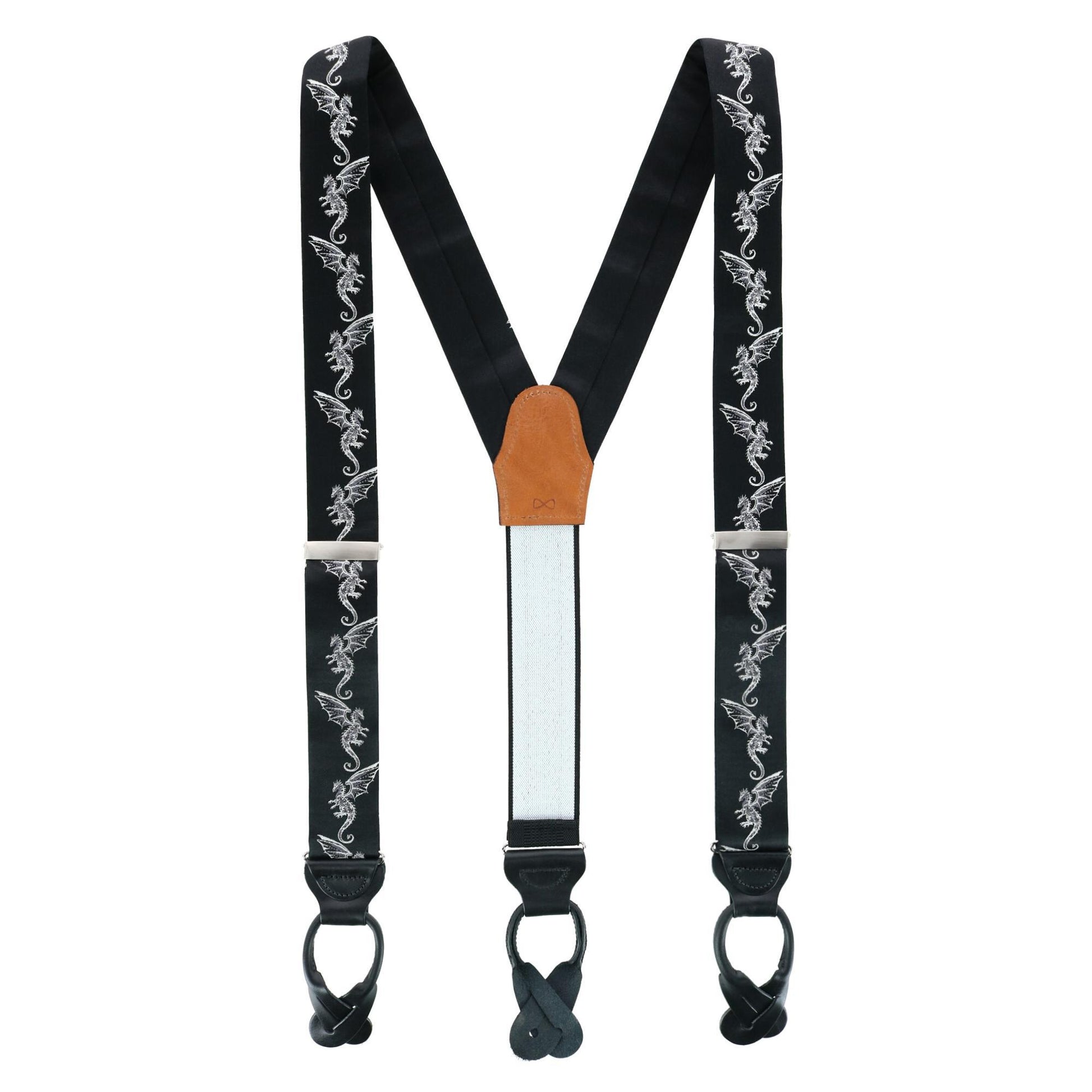 Guardian of Freedom Tribal Dragon Silk Button End  Braces - Black