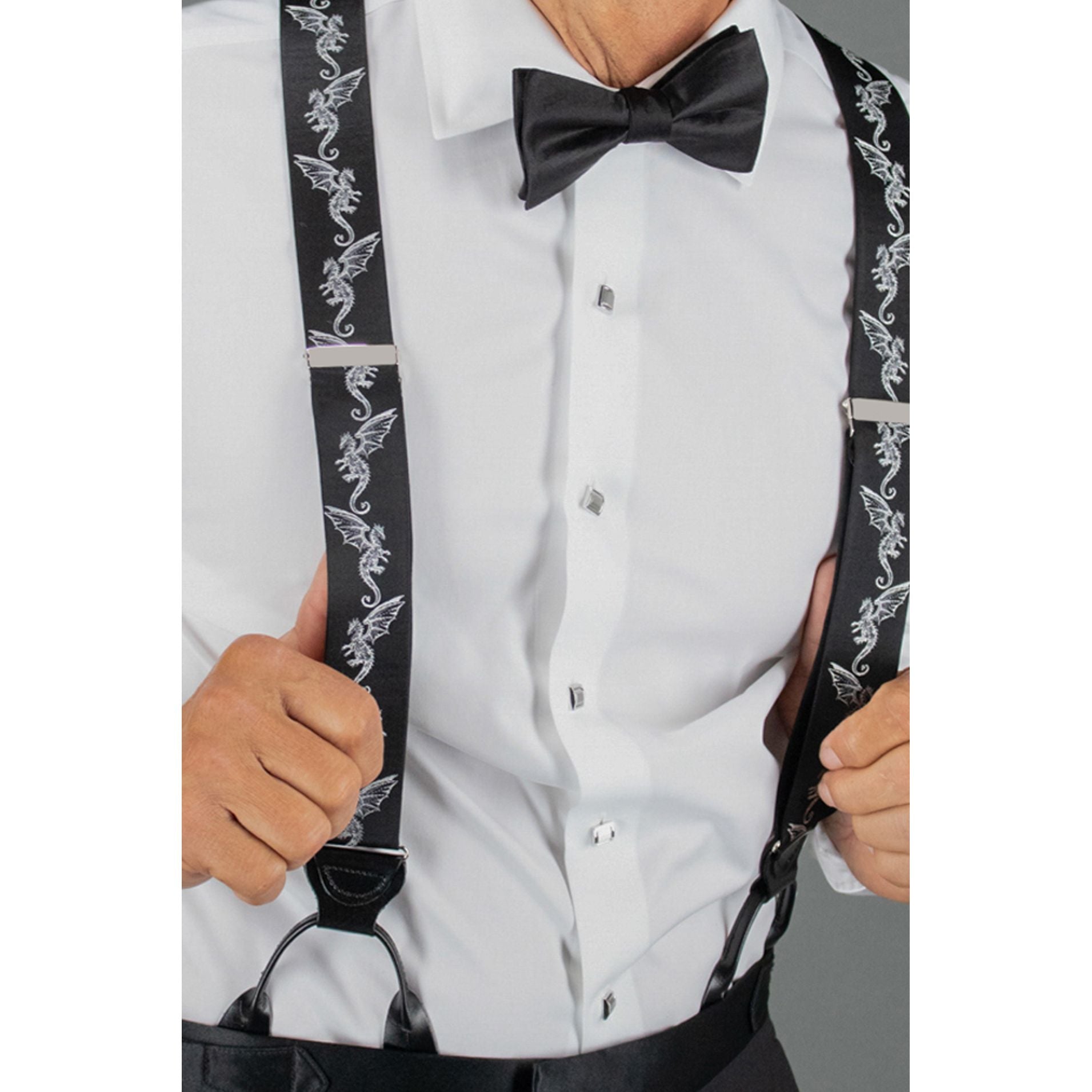 Guardian of Freedom Tribal Dragon Silk Button End  Braces - Black