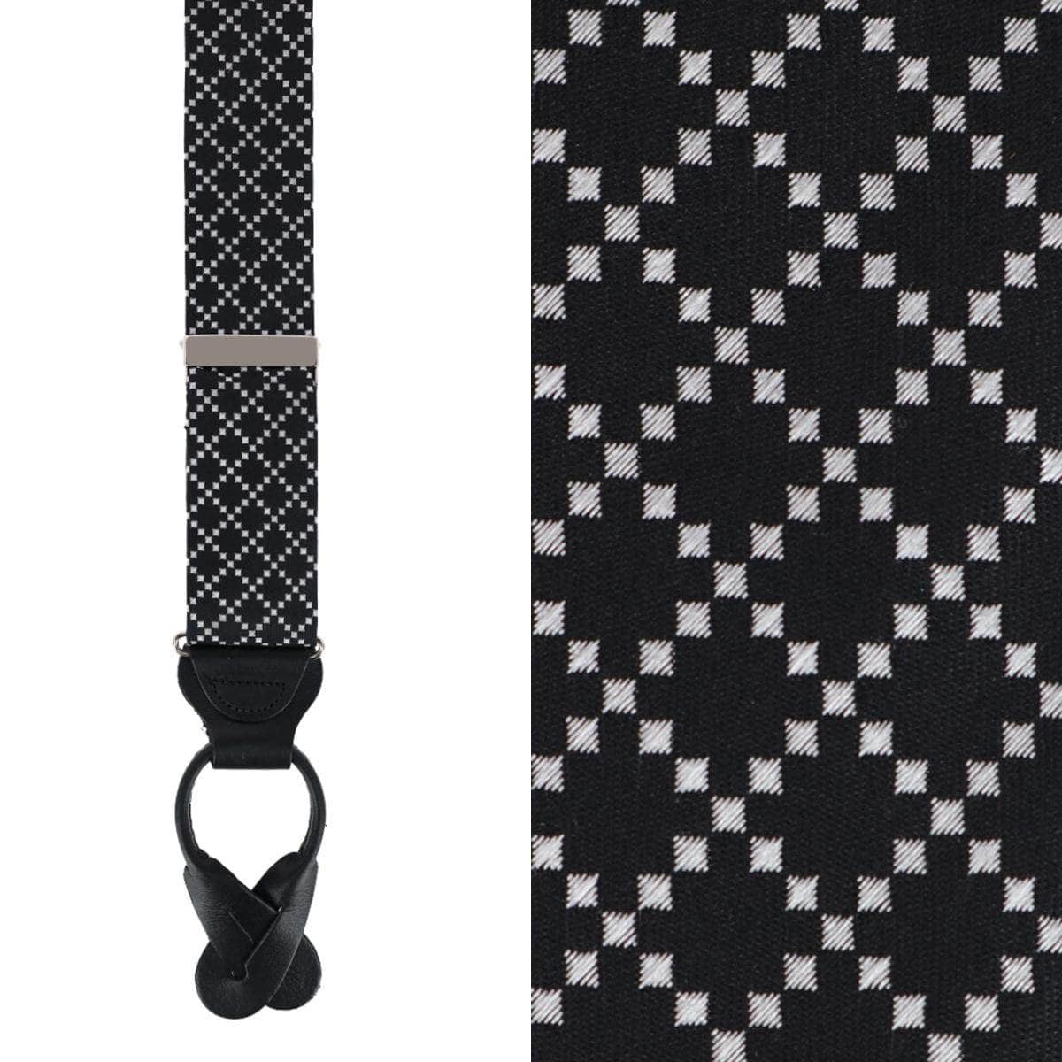 Rowan Geometric Pattern Silk Button End Braces - Black