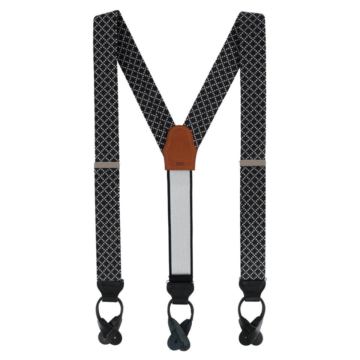 Rowan Geometric Pattern Silk Button End Braces - Black