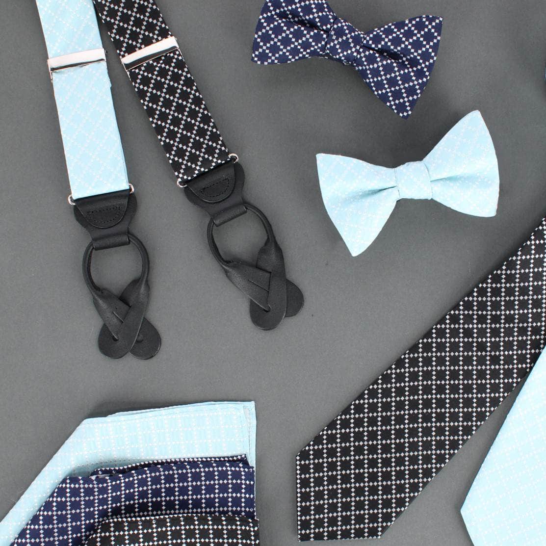 Rowan Geometric Pattern Silk Button End Braces - Black