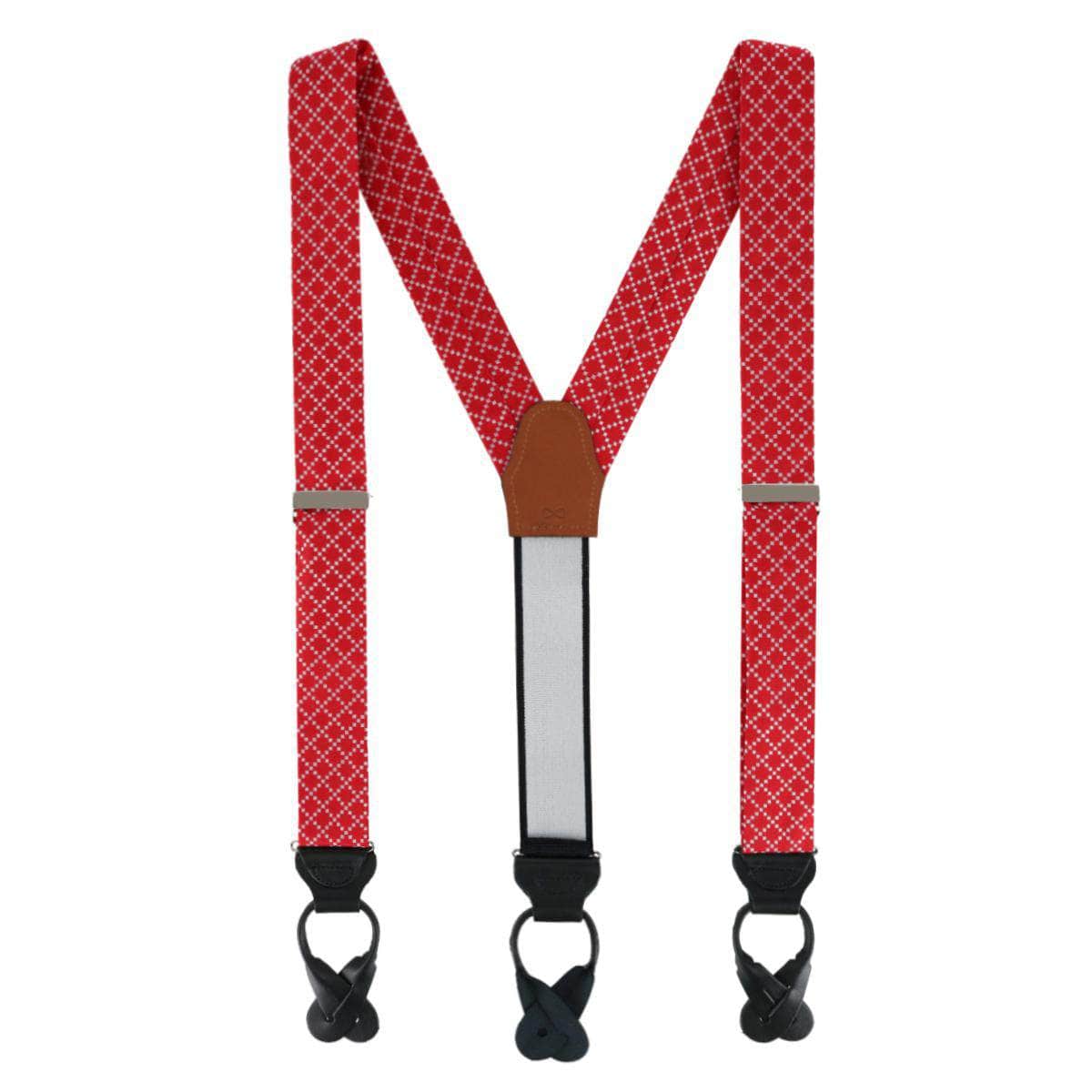 Rowan Geometric Pattern Silk Button End Braces - Red