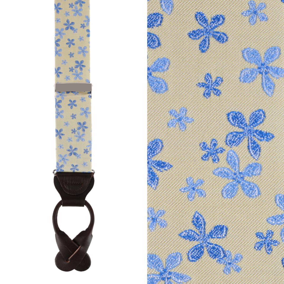 Weldon Floral Silk Button End Braces - Yellow and Light Blue