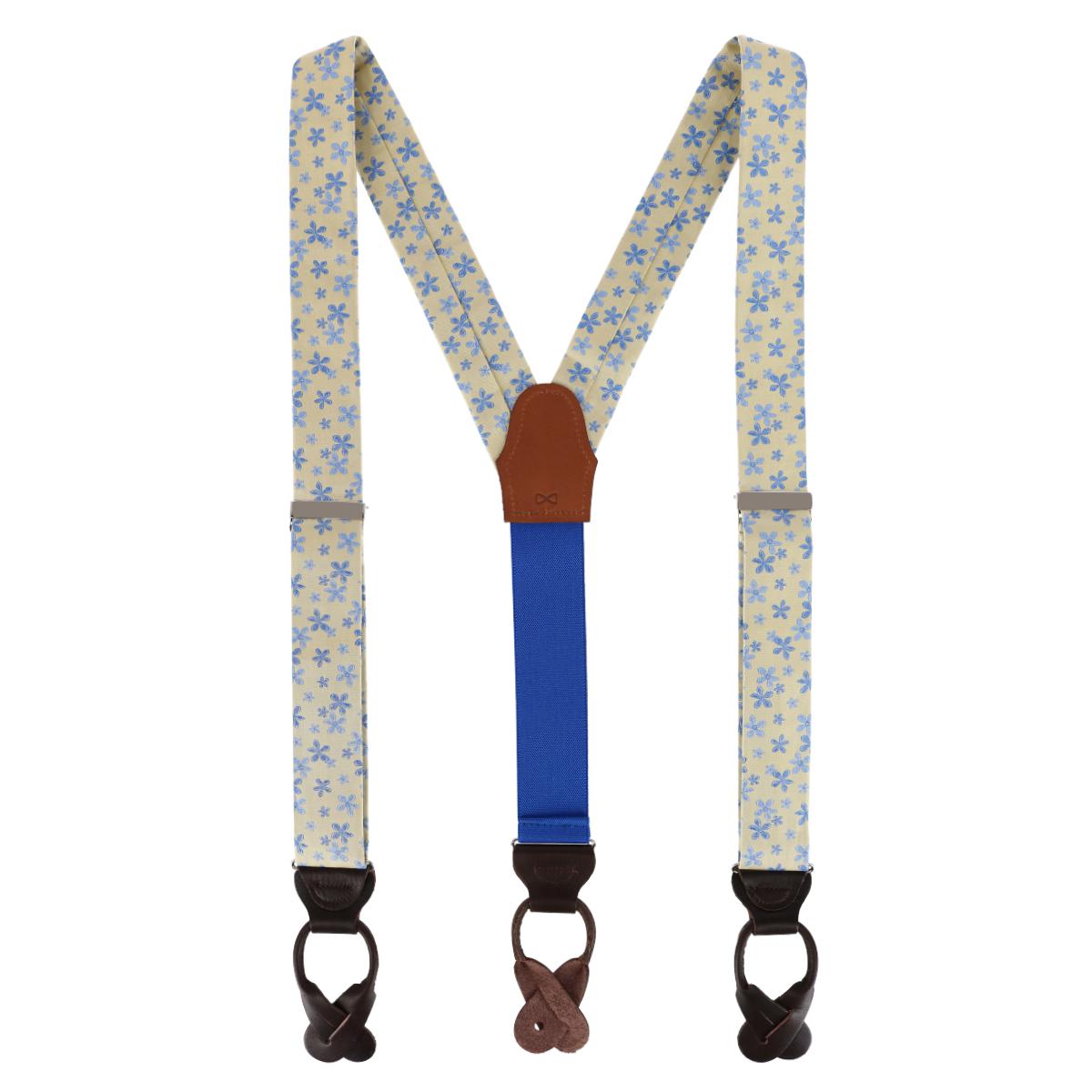 Weldon Floral Silk Button End Braces - Yellow and Light Blue