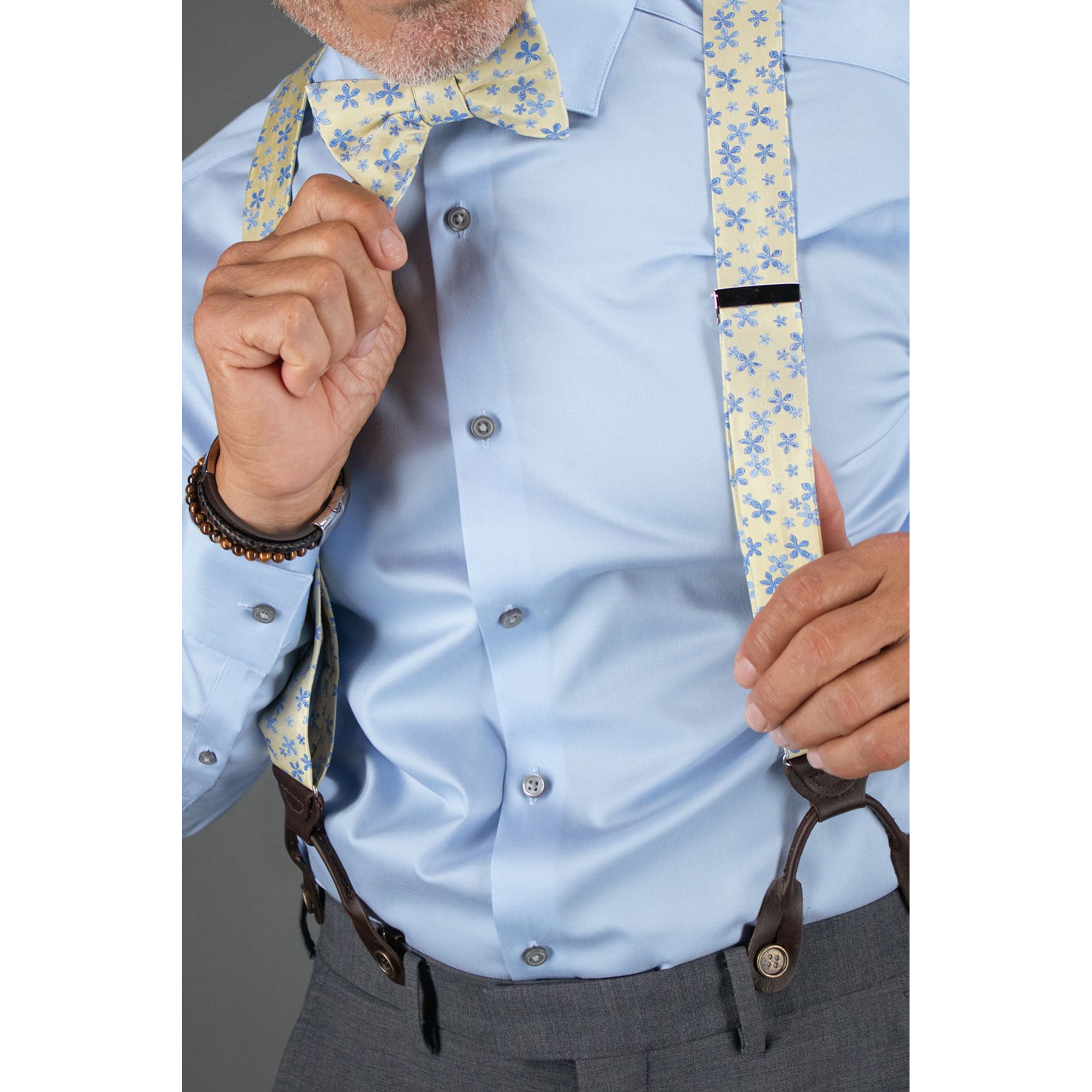 Weldon Floral Silk Button End Braces - Yellow and Light Blue