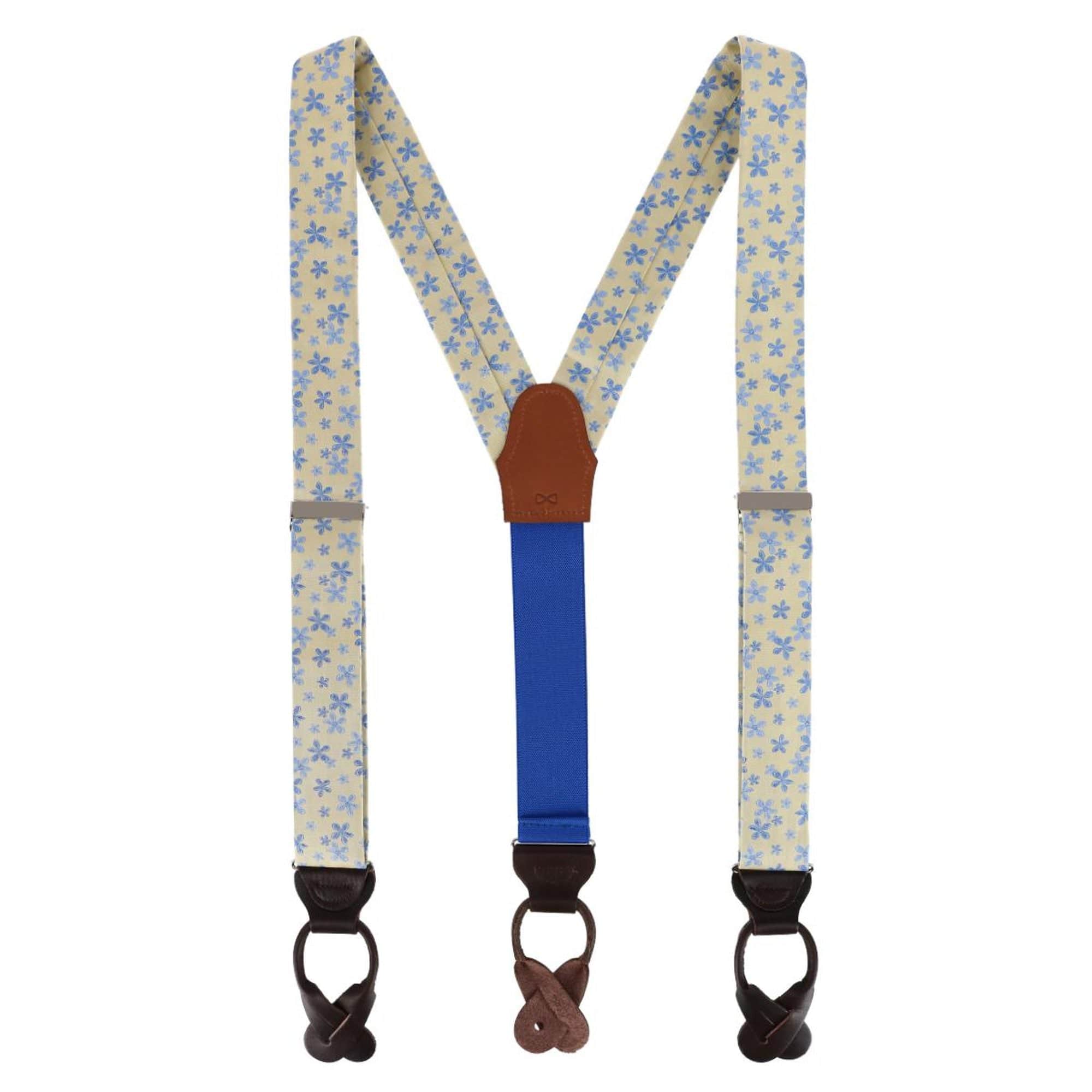 Weldon Floral Silk Braces and Bow Tie Bundle - Yellow with Light Blue