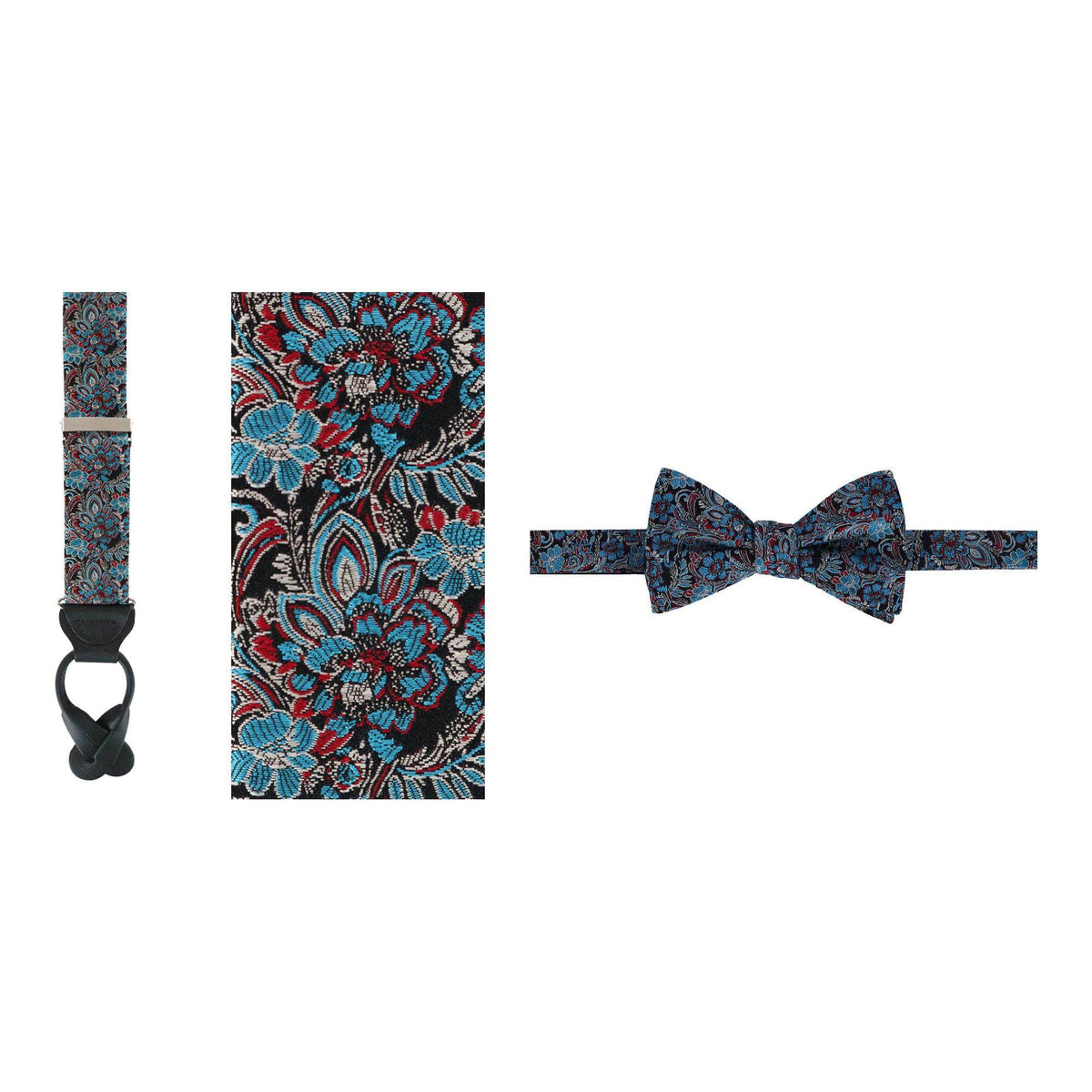Enzo Exploded Floral Silk Braces and Bow Tie Bundle