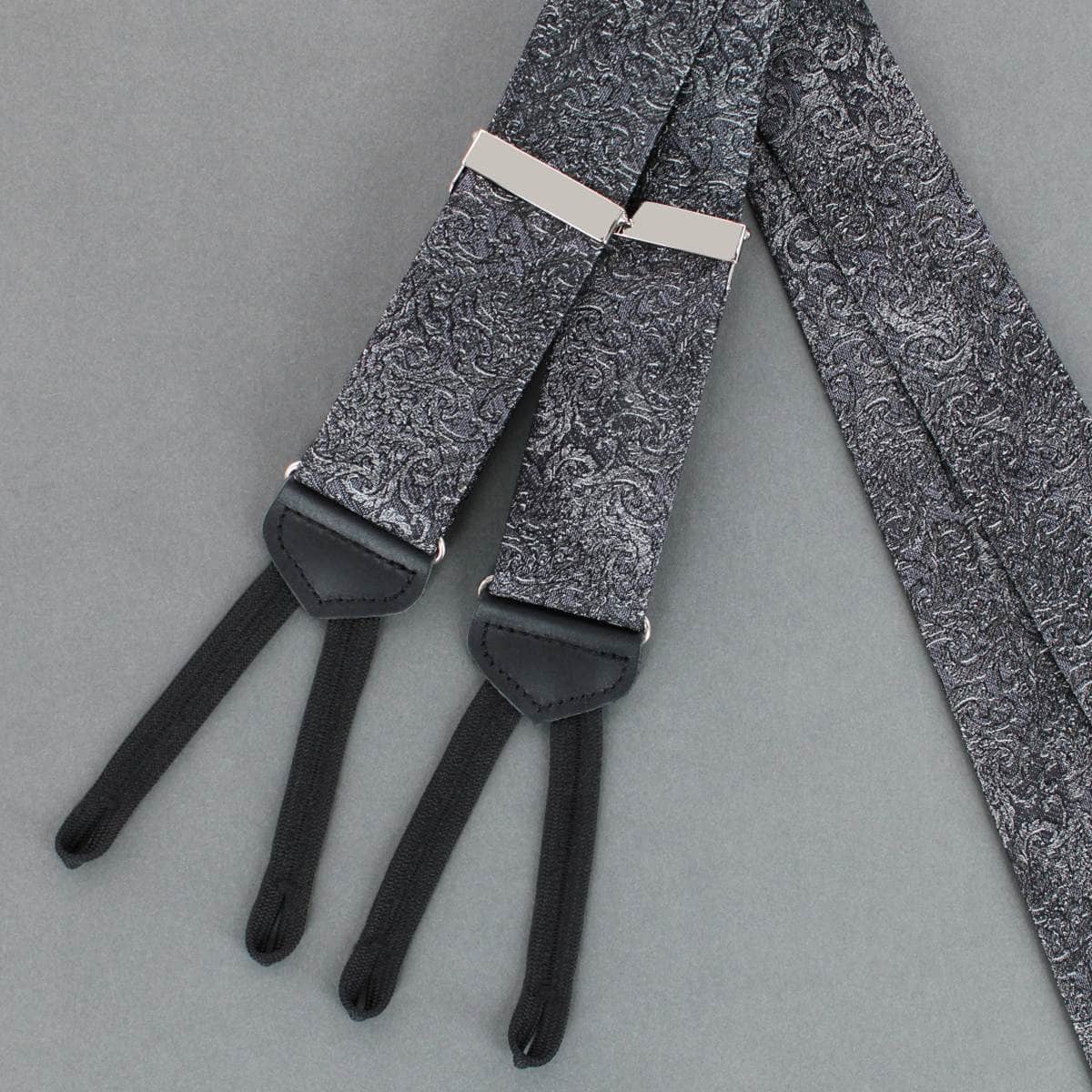 Esteban Scrolling Vines Tone on Tone Silk Formal End Brace - Silver and Black