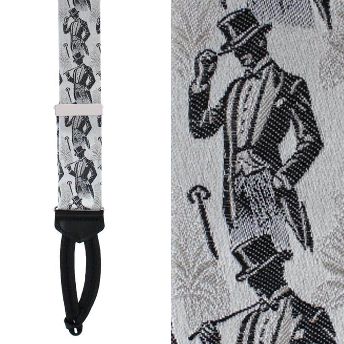 Ambrose Dapper Night Silk Formal End Braces and Necktie Set - Silver and Black