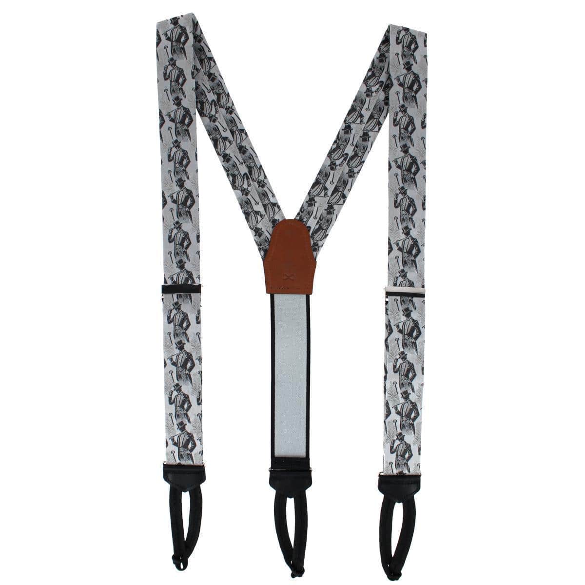 Ambrose Dapper Night Silk Formal End Braces and Necktie Set - Silver and Black