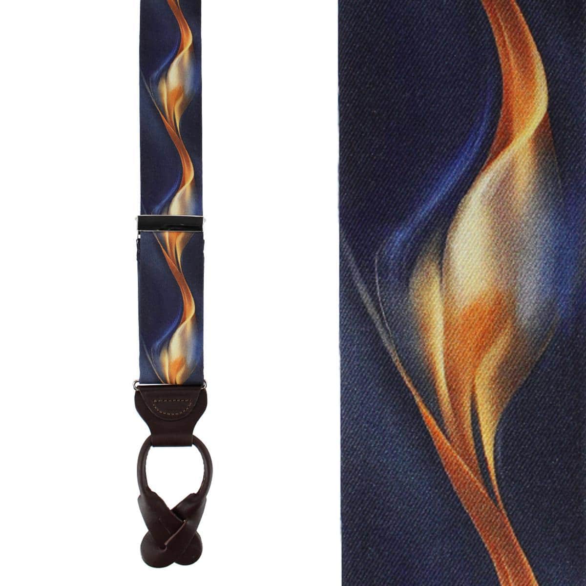 Atticus Blue and Gold Billow Silk Button End Braces - Navy Blue and Gold